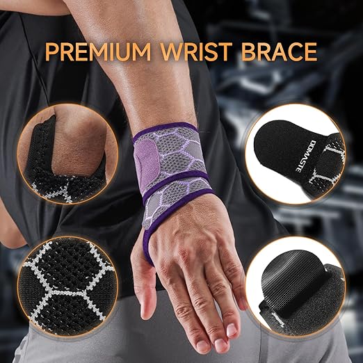 Sport Slim Wrist Wrap - Wrist Brace for Carpal Tunnel Relief, Neoprene-Free Compression Wrist Support for Workout, Adjustable Wrist Guards Fit Right Left Hand (Saruk Grey, 2 Pack)