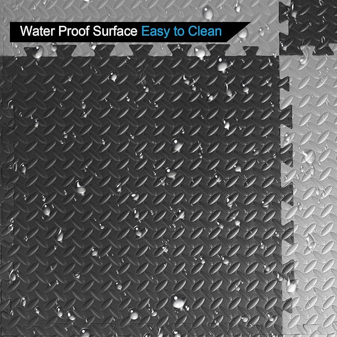 1 in Thick 48 Sq Ft EVA Foam Exercise Gym Mats 12 Pcs - Interlocking Puzzle Floor Tiles for Home Gym Heavy Workout Equipment Flooring - 24 x 24in Tile, Black & Gray