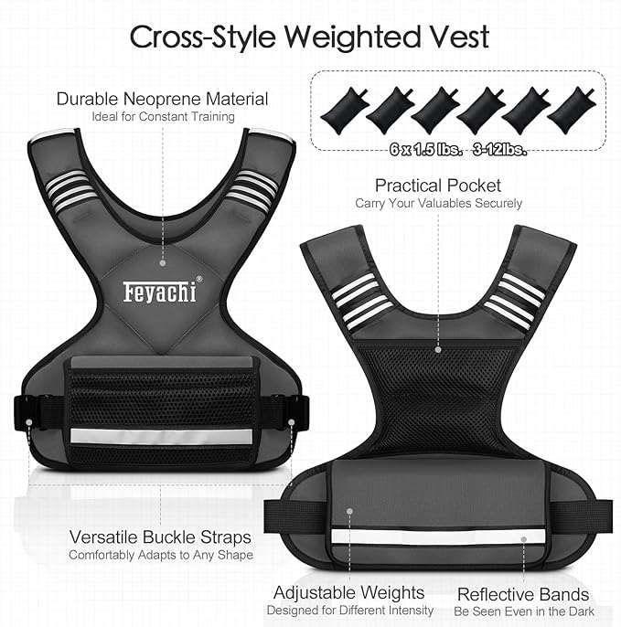 Feyachi Adjustable Weighted Vest - 3-12 lbs/12-20 lbs/20-32 lbs X Type Weight Vest with Reflective Stripe Ideal for Running Workout and Training