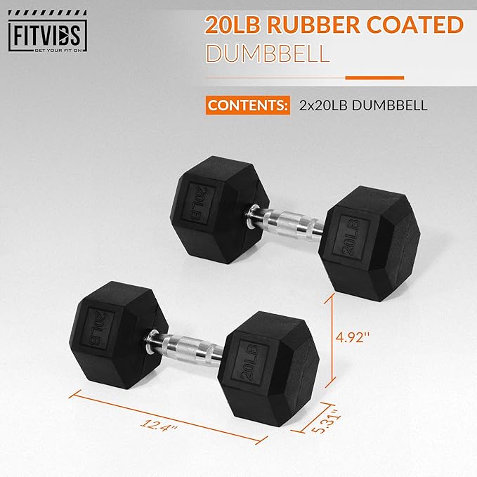 Hex Rubber Coated Dumbbells Hand Weights Pairs for Exercises and Fitness and Home Gym, Pairs