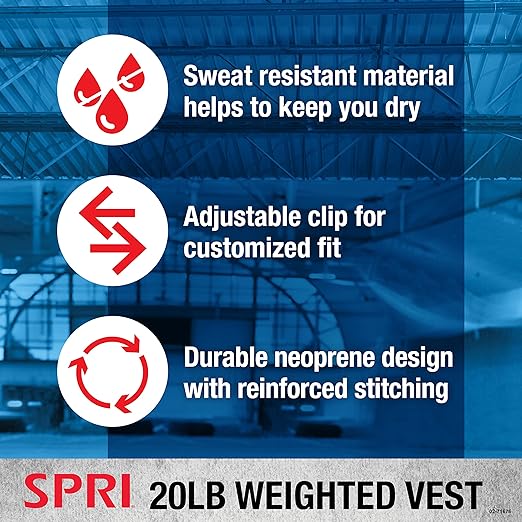 SPRI 20 lb Weighted Vest for Women & Men - Adjustable Weight Vest for Running, Strength Training, Endurance, and Fitness - Ten 2lb Weight Bags for Customized Workout - Comfort Fit and Durable Closure
