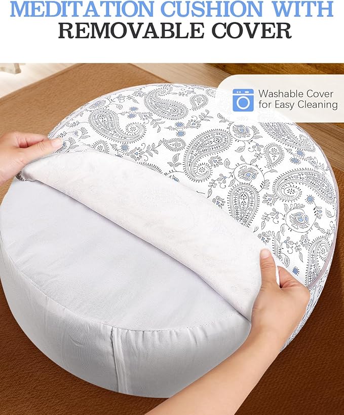 Hihealer Meditation Cushion, Traditional Tibetan Meditation Pillow Velvet Cover - Large Floor Cushion Seating for Adults - Yoga Buckwheat Bolster for Women、Moms