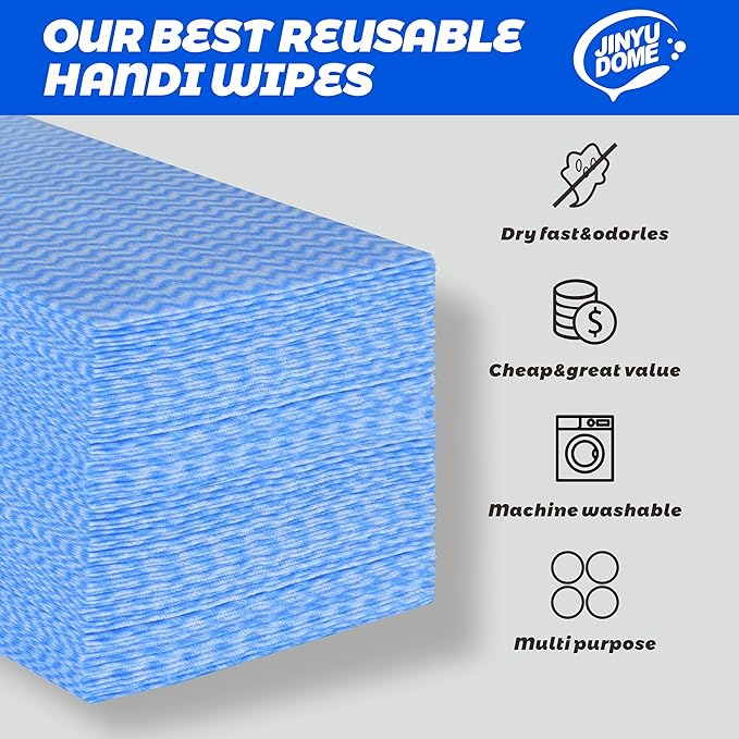 Handi Wipes Reusable Cloths, Blue Disposable Kitchen Cleaning Towel Roll, Heavy Duty J Cloth,100 Count
