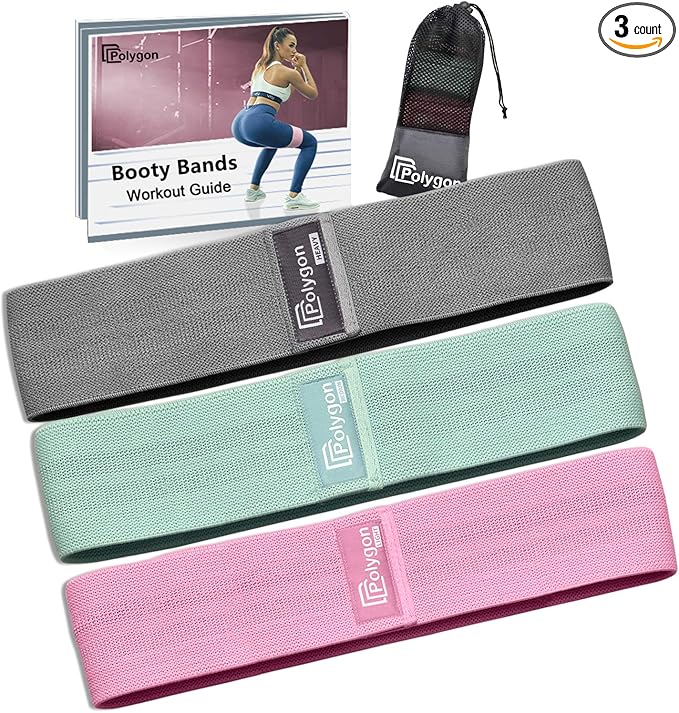 Polygon Resistance Bands for Working Out, Non-Slip Fabric Booty Bands for Women and Men, Exercise Bands for Legs and Butt, Glute & Hip Workout, Pilates & Home Fitness