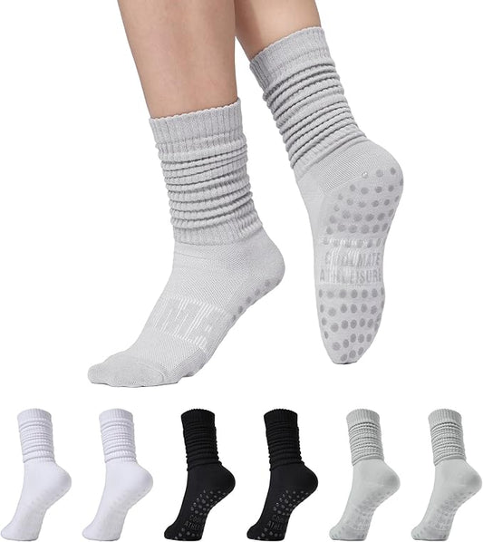 CoolMate Pilates Socks with Grips for Women, Yoga Socks, Crew Non Slip Women for Workout, Barre, Pilates Gifts