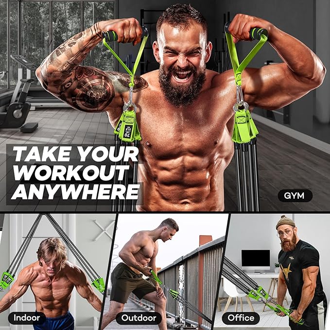 Resistance Bands, Heavy Duty Exercise Bands for Working Out, Workout Bands with Handles, Stretch Band for Men, Fitness Bands for Home Workouts, Muscle Training, Strength, Slim, Yoga