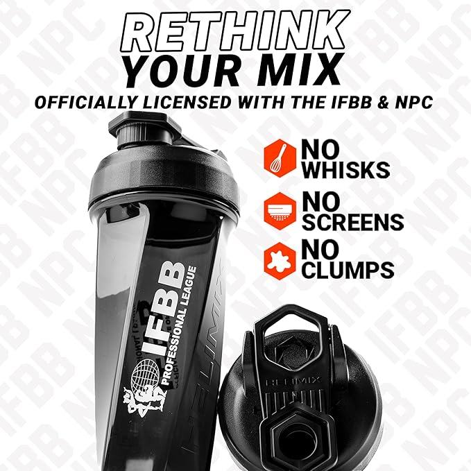 HELIMIX 2.0 IFBB Officially Licensed Vortex Blender Shaker Bottle Holds upto 28oz | No Blending Ball or Whisk | USA Made | Portable Pre Workout Whey Protein Drink Shaker Cup | Mixes Smoothies Shakes