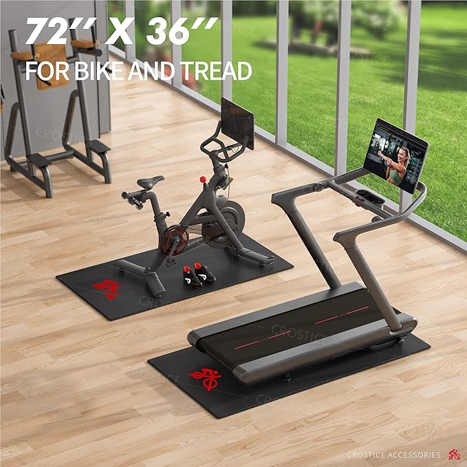 Bike Trainer Mat Compatible with Peloton Bike, for Treadmill & Row, THK 6mm, Under Mat Protect Hardwood Floor Carpet, Trainer Accessory for Indoor Stationary Exercise Bicycle