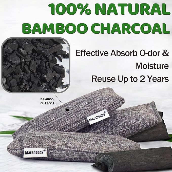 Marsheepy 12 Pack Charcoal Shoe Deodorizer Bags, Bamboo Charcoal Air Purifying bags, Odor Absorber, Odor Eliminator for shoes, Home, Closet, Pet