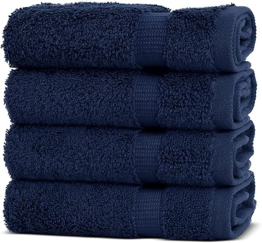 Chakir Turkish Linens | Hotel & Spa Quality 100% Cotton Premium Turkish Towels | Soft & Absorbent (4-Piece Washcloths, Navy)