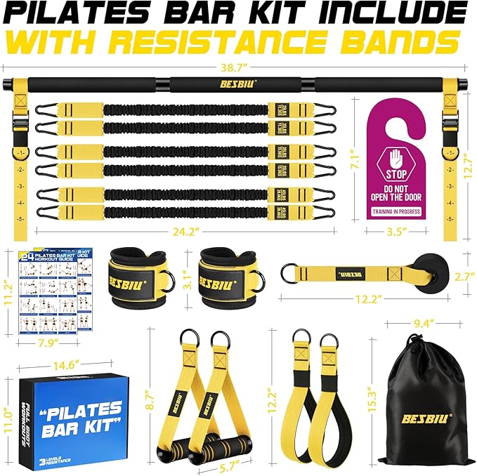 Pilates Bar Kit with Resistance Bands for Working Out, 210lbs Heavy Resistance Bands with Handles, Pilates Equipment with Resistance Band Bar for Men Women, at Home Gym Full Body Workout Equipment