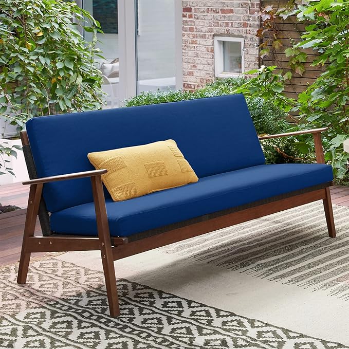 idee-home Outdoor Bench Cushion Waterproof, Bench Cushions for Outdoor Furniture, Patio Porch Swing Replacement Seat Pad with Ties for Garden Backyard, 45 x 18 Inch Navy Blue