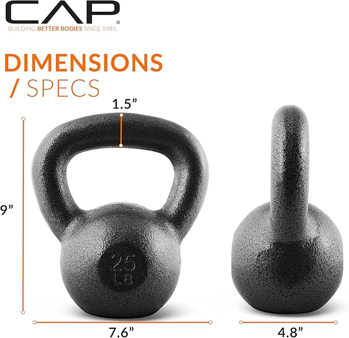 CAP Barbell Black Cast Iron Kettlebell Single or Set | 10-80 Lbs