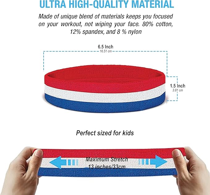 Suddora Sweatbands for Kids, Moisture Wicking 2 Wristbands and 1 Headband Set, Soft and Skin-Friendly Fabric, Moisture-Wicking Athletic Sweat Bands for Basketball, Baseball, Soccer