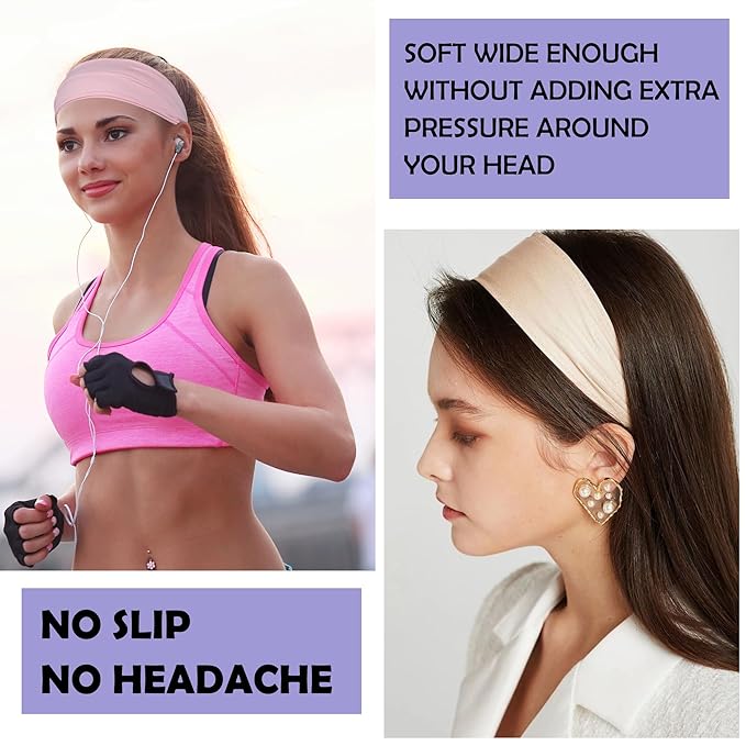 LOTUS78, Pack of 12 Wide Headbands for Women Non Slip, Fashionable Sports Hair Bands for Women's Hair, Soft Elastic Stretchy Head bands, Yoga Workout Headbands for Women Daily Fashion(Feel icon)
