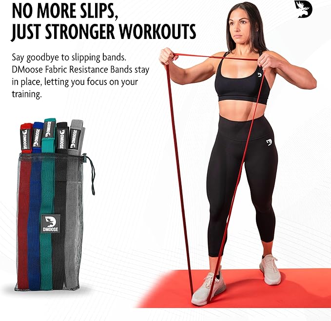 DMoose Fitness Fabric Resistance Bands for Full Body Exercises - Non-Slip Thick Cloth Stretch Band for Squats, Lunges & Bicep Curls - Long Resistance Bands for Working Out - Booty Band for Men & Women