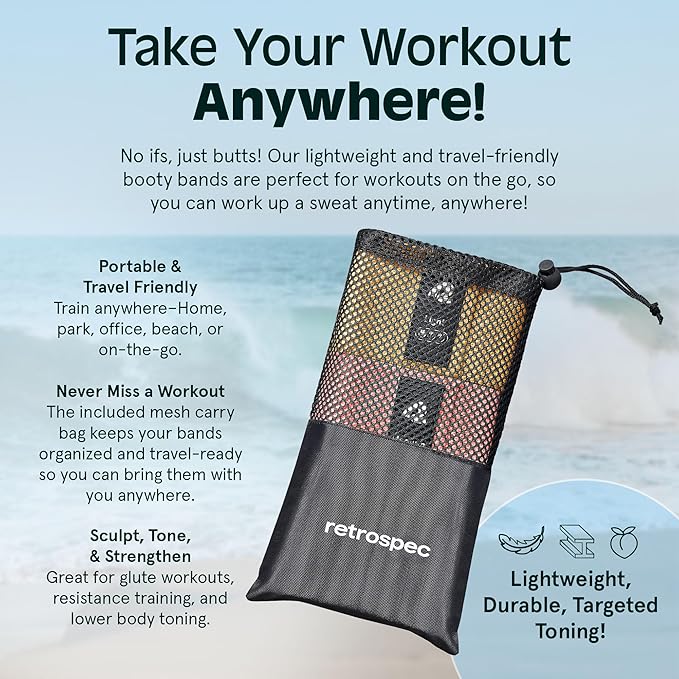 Retrospec Engage Booty Bands Resistance Band Set for Working Out & Exercise - Lightweight & Portable for Men & Women