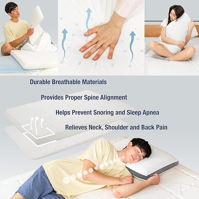 Perfect Cloud The Perfect Pillow Dual Temperature Memory Foam Pillow with Adjustable/Removable Layers for Back, Stomach, & Side Sleepers - Luxury Custom Loft Bed Pillow for Sleeping - Standard