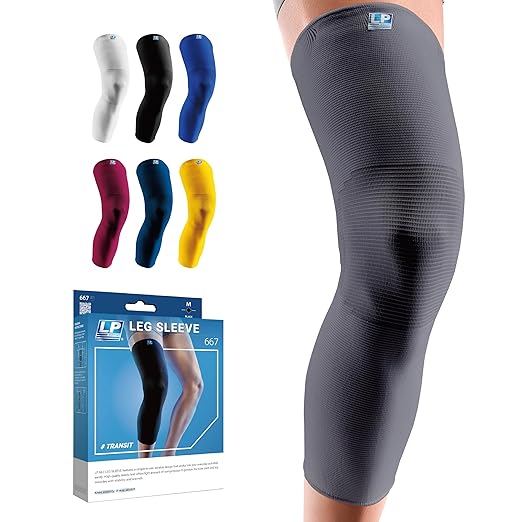 LP SUPPORT 667 Compression Sleeve Leg Full Length for Sports, Cycling, Running, Basketball, for Men Women (Gray, M, 1pcs)