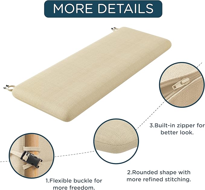 Codi Outdoor Bench Cushion for Patio Furniture 45x18x3 Inch – Linen Texture, Fade Resistant, Waterproof, Removable Cover, Comfortable High-Density Foam for Garden & Porch, Beige