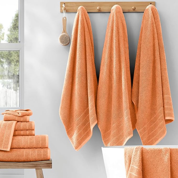 Casa Platino 100% Cotton Bathroom Towel Set - 12 Pc - Ringspun, Quickdry, Super Soft & Highly Absorbent - 4 Large Bath Towels, 4 Washcloths, 4 Hand Towel - Pre Shrunk & Fade Resistant - Peach Fuzz