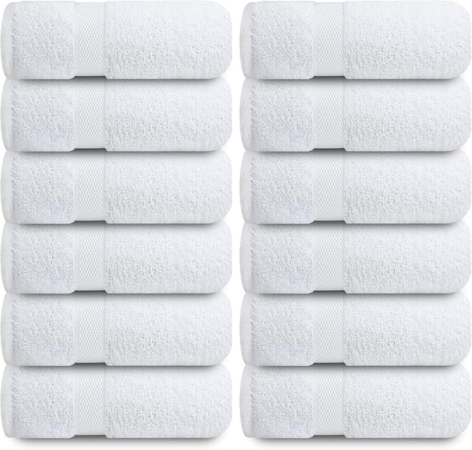 Infinitee Xclusives Luxury Wash Cloths for Showering [13x13] – 100% Cotton Washcloths [Pack of 12], Soft and Absorbent Face Towels for Bathroom Wash Clothes, Gym, and Spa (Brilliant White)