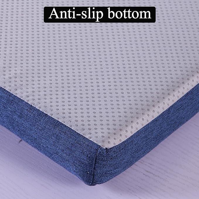 Custom Long Dining Bench Cushion with Ties for Indoor Furniture Non-Slip Rectangle Window Seat Cushions 60 x12 Inch, Navy Blue