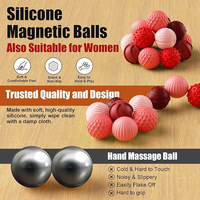 Silicone Magnetic Balls, Fidget Toys, 12-Pack Stress Relief Toys for Adults, Teens, Sensory Toy for Fingers Hands, Quiet Office Desk Toys with Textures, Magnet Fidget Fun Gift (2 Pack(Red+Purple))