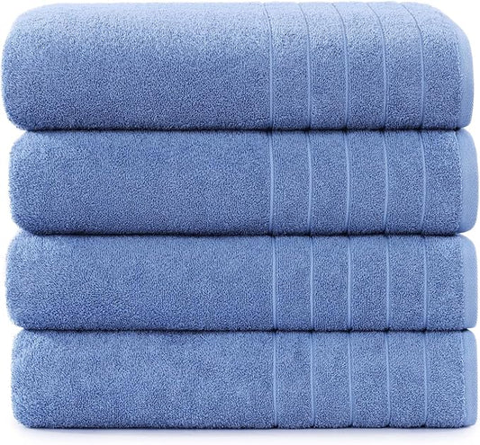 Casa Platino 100% Cotton 4 Pack Bath Towels (30"x60") - Ring Spun Mercerized Cotton Bathroom Towels Set - Quick Dry, Soft & Absorbent Large Bath Towels - Machine Wash in Cold Water - Cerulean Blue