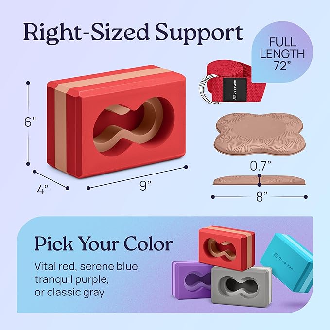 Deep-Zen® Yoga Blocks Wrist Support; Yoga Blocks 2 Pack with Knee Pads and Strap to Put Less Weight on Wrists; Durable, Versatile Yoga Brick Exercise Block Set, Blocks Yoga
