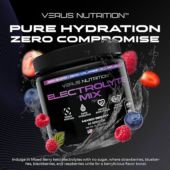 Electrolytes Powder No Sugar- Zero Calorie Hydration Powder | Sugar Free Electrolytes for Fasting, Keto & Vegan | Natural Ingredients Electrolyte Mix for Energy Boost, 60 Servings