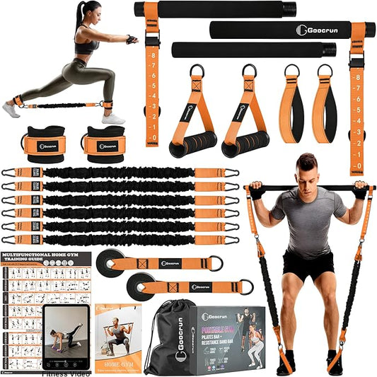 Portable Pilates Bar Kit with Resistance Bands for Men and Women - 3 Set Exercise Resistance Bands - Multifunctional Home Gym - Supports Full-Body Workouts – with Fitness Poster and Video