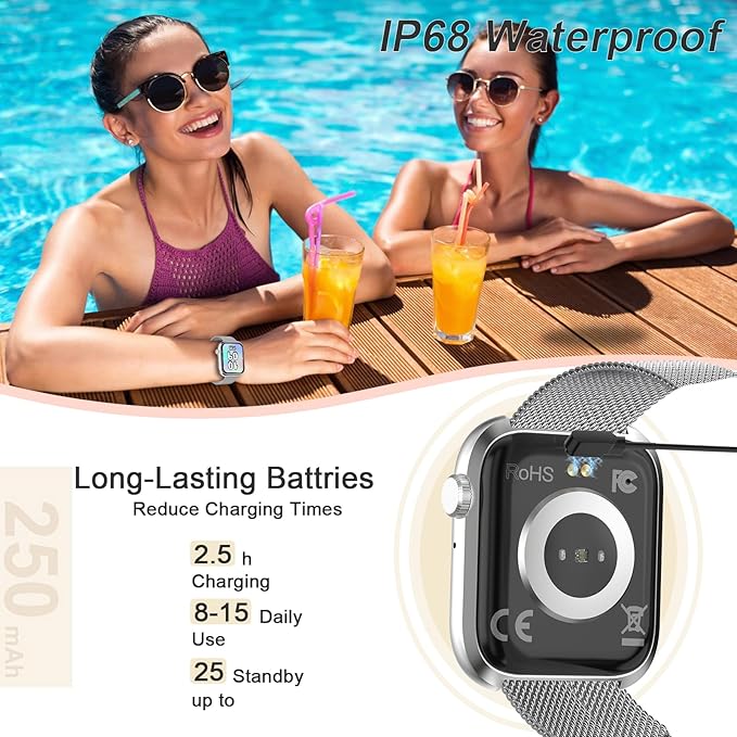 GADIXY Smart Watches for Men Women(Answer/Make Calls),7 Day Battery Fitness Tracker Watch SpO2/HR/Sleep/BP,120+ Sports Activity Trackers,IP68 Smart Watch for Android/iOS,120+Dials,2 Bands,Silver