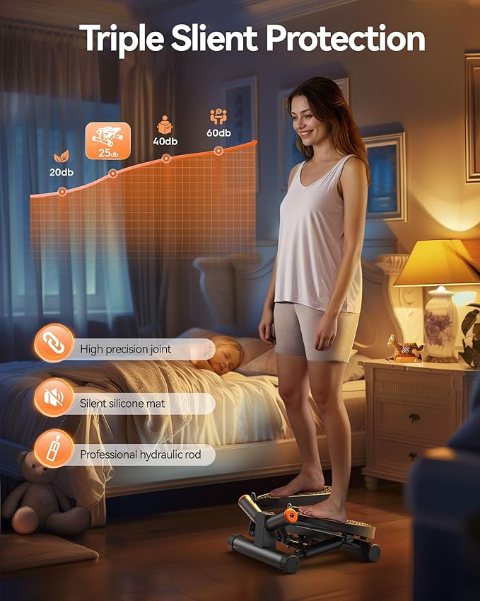 Niceday Steppers for Exercise, Stair Stepper with Resistance Bands, Mini Stepper with 300LBS Loading Capacity, Hydraulic Fitness Stepper with LCD Monitor