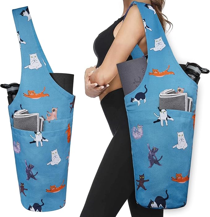 Fashion Printed Yoga Mat Bag with Large Side Pocket & Zipper Pocket Long Tote Yoga Bag Fit Most Size Mats - Holds More Yoga Accessories