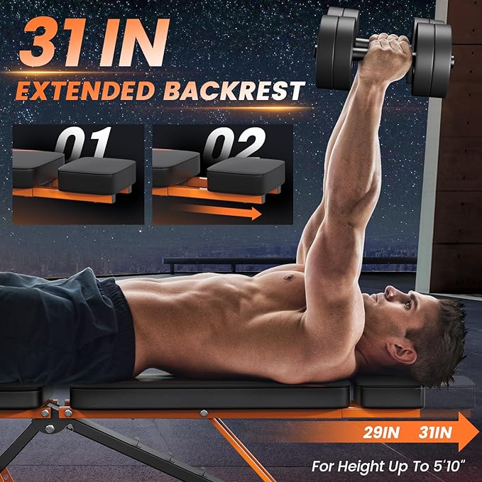 700LBS Adjustable Weight Bench with Headrest - Skypelia Foldable Workout Bench Press with Thickened Steel for Home Gym,Incline Strength Training Exercise Bench for Full Body with 3 Sec Fast Folding