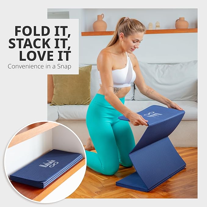 Foldable Yoga Mat + Carry Bag, 6mm 7-fold Workout Mat, Easy to Store, Anti-Slip Folding Exercise Mat for Yoga, Pilates, Home Workouts, and Floor Exercises
