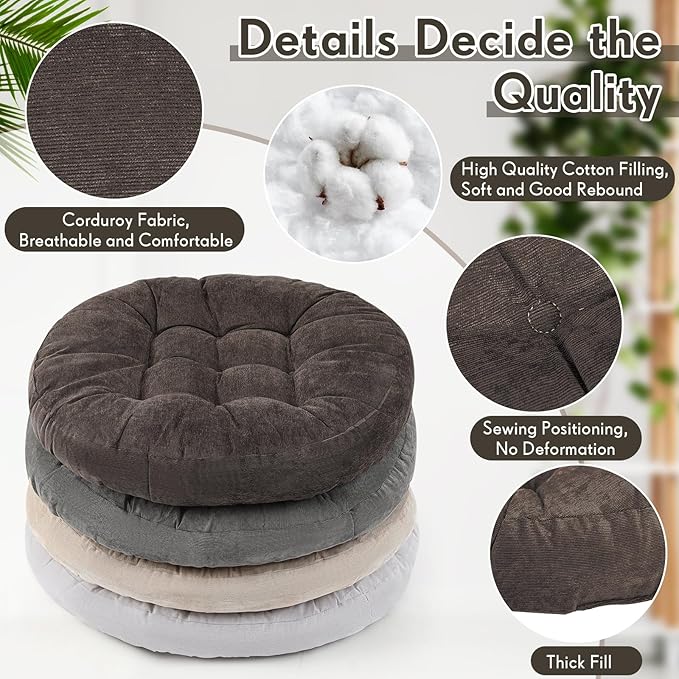 Jerify Floor Pillow Cushions 22 x 22 Inch Round Square Large Meditation Floor Pillow for Classroom Adult Meditation Picnic Party Cushion for Seating Gift Christmas(Round,Graded Grey,4 Pcs)