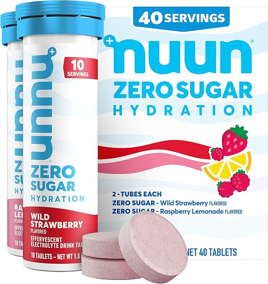 Nuun Zero Sugar Hydration Electrolyte Tablets - Magnesium, Calcium, Potassium, Chloride & Sodium, Light & Delicious Fruit Flavors, No Sugar, Gluten Free, Vegan, Mixed Berry 4 Pack (40 Servings Total)
