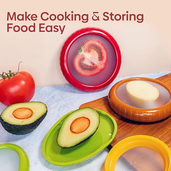 Set of 4 Food Popz Storage Containers | Fruit and Vegetable Anti-Oxidation Storage Box for Avocado, Onion, Lemon & Tomato | Fresh Pod Reusable Fruit Antioxidant Storage for Fridge | BPA-Free Box