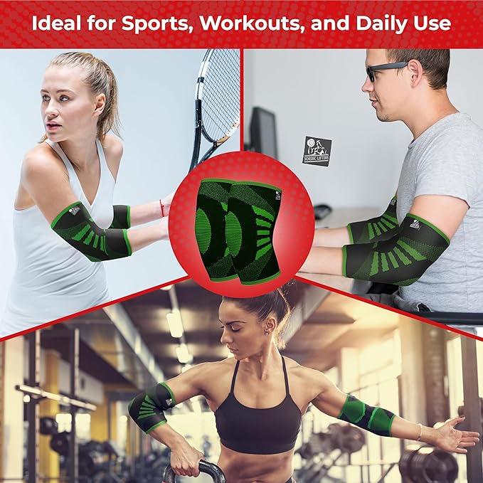 Nordic Lifting Elbow Compression Sleeves (1 Pair) for Men & Women - Support for Pain Relief, Tendonitis, Golfer’s & Tennis Elbow - Weightlifting Brace for Workout, Arm & Joint Recovery