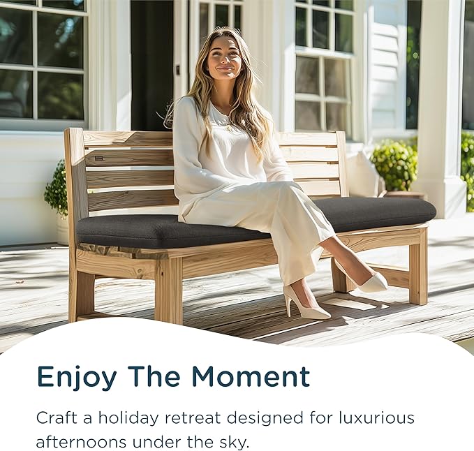 Codi Outdoor Bench Cushion for Patio Furniture 42x18x3 Inch – Linen Texture, Fade Resistant, Waterproof, Removable Cover, Comfortable High-Density Foam for Garden & Porch, Grey