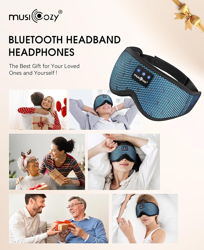 MUSICOZY Sleep Headphones Breathable Sleep Mask Bluetooth 5.4 Wireless Earphones Mask Sleeping Eyemask for Side Sleepers for Women Men Travel Meditation Gift (Mesh Blue)