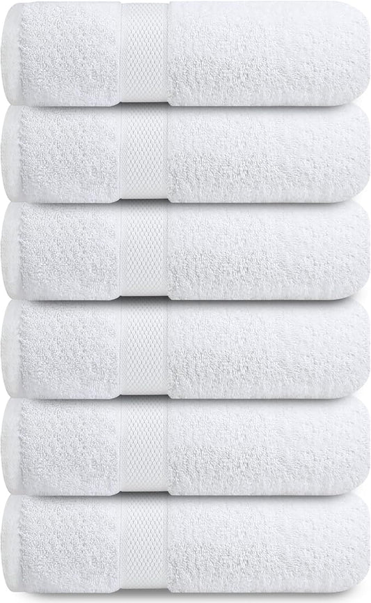 Infinitee Xclusives White Hand Towels for Bathroom - Set of 6 (16x28 inches) 600 GSM, 100% Cotton Ultra Soft, Quick Drying, Hotel Quality Hand Towel Set (Brilliant White, Hand Towels)