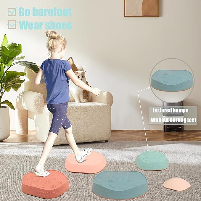 Fanboxk Stepping Stones for Kids,Non-Slip Toddlers Stepping Stones for Promoting Children's Balance Coordination Skills,Obstacle Courses Sensory Toys Outdoor or Indoor Play for Kids 3-8