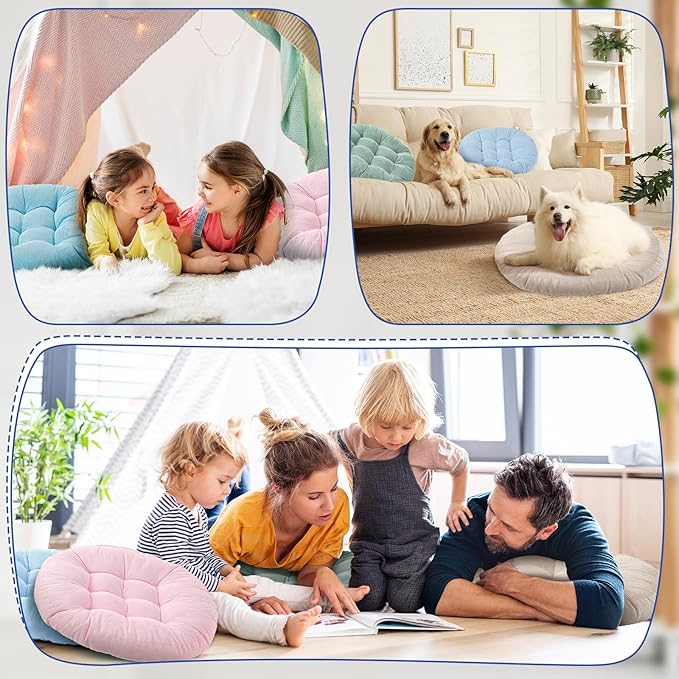 Jerify Floor Pillow Cushions 22 x 22 Inch Round Square Large Meditation Floor Pillow for Classroom Adult Meditation Picnic Party Cushion for Seating Gift Christmas(Round,Light Colors,4 Pcs)