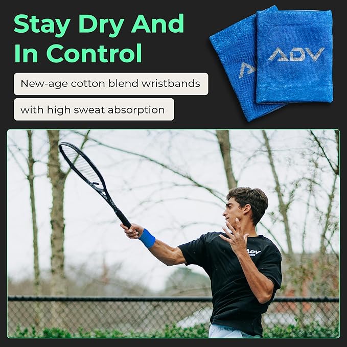 ADV Tennis Wristbands with New Age Polyester Cotton Blend - Ultra Absorbent Wrist Sweatbands - Doublewide & Slim Wrist Bands for Sweat - 4 Pack or 2 Pack