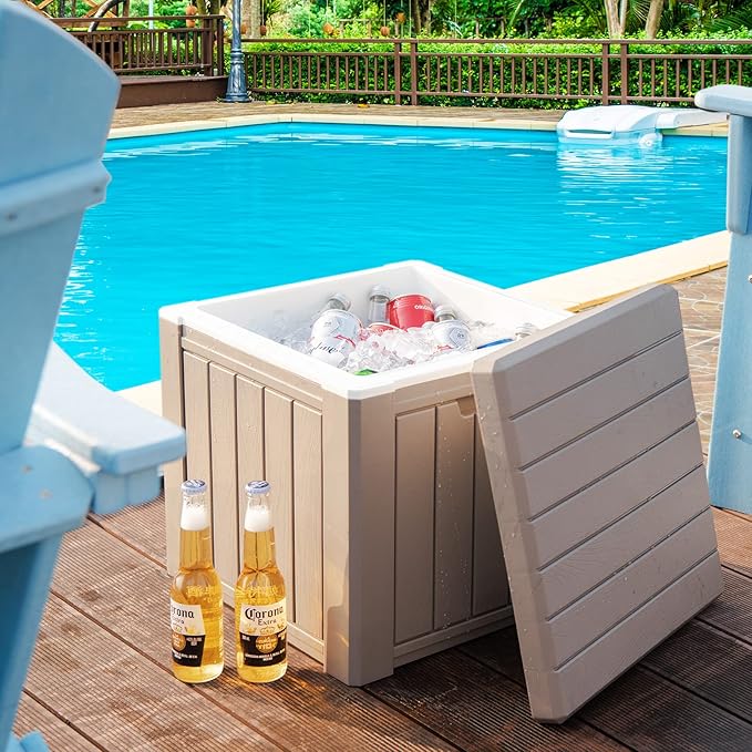 Giantex 10 Gallon Light Coffee Polypropylene Ice Chest, 17" x 17" x 16", with Removable Lid and Built-in Handles