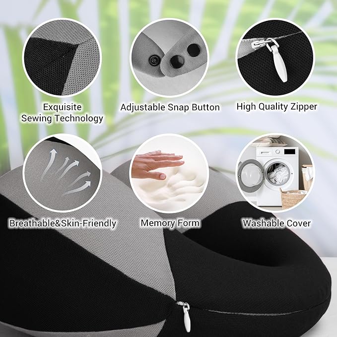 COOLBEBE Kids Travel Neck Pillow, Softly Double Support Travel Pillow for Car & Airplane, Traveling Gifts for Toddler & Children (Black)