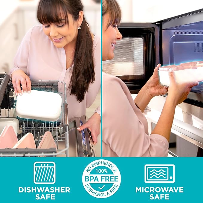 Double Premium Bento Box Adult, 67 fl oz BPA-Free - Dusty Pink Stackable Lunch Box with Leak-Proof Lids & Dividers, Perfect for Meal Prep, Lunches & Portion Control